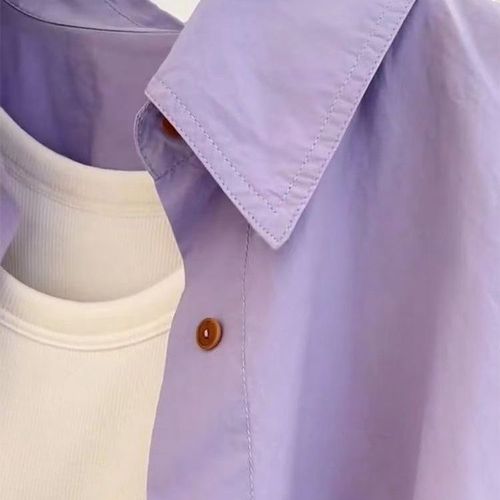 Purple long-sleeve women's spring shirt for petite size collar top loose summer sun protection clothing women's high-end shirt