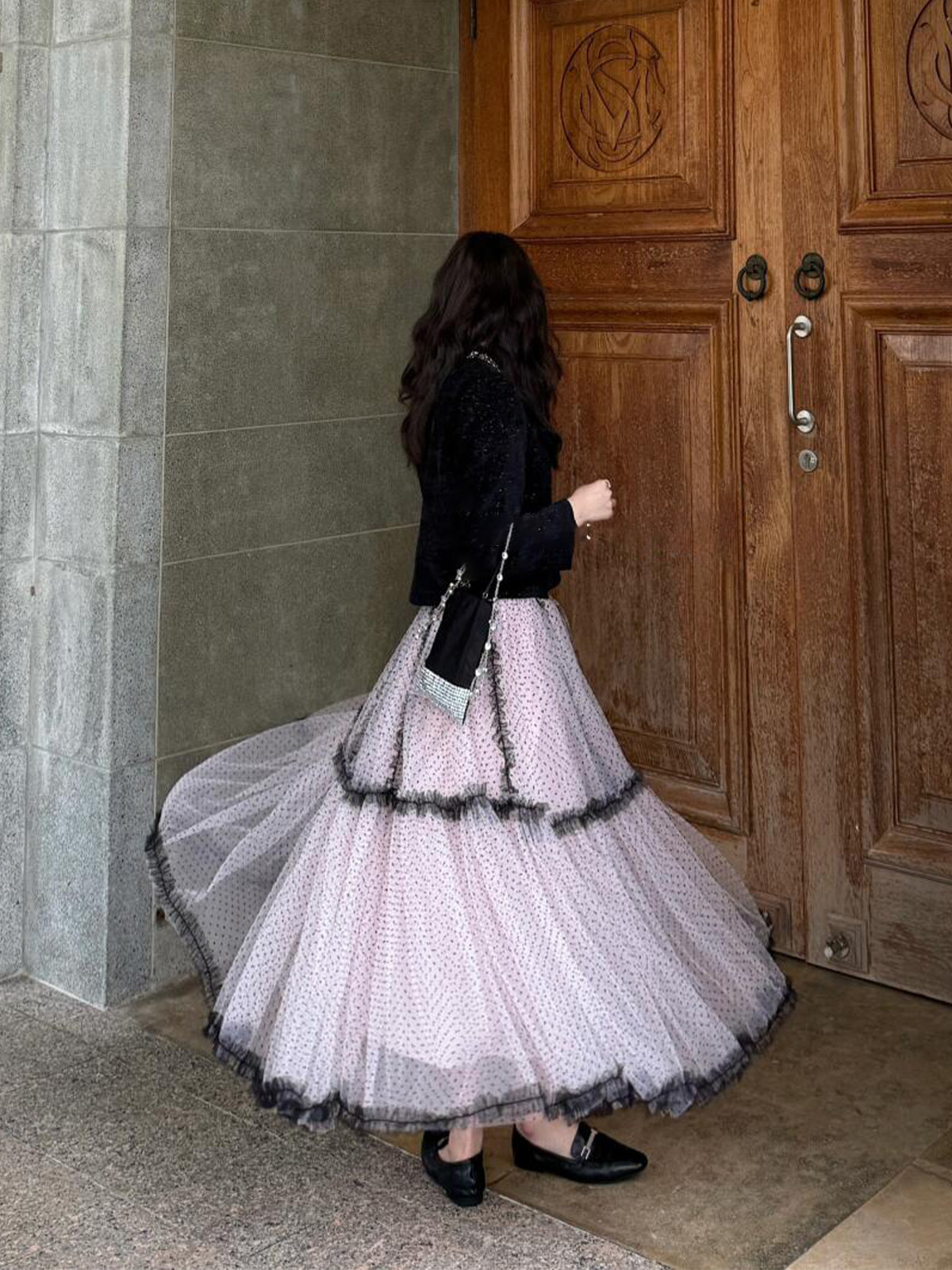 バレエ風アンドロメダのネット糸は蓬蓬蓬スカートの子供2025の新型の高腰が痩せている青い波点の半身のロングスカートをつなぎ合わせた