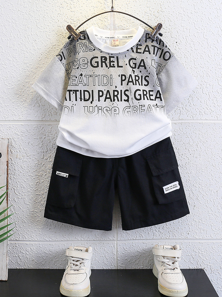 Conjunto de Verano para Niños 7147, Ropa de Moda para Bebés, Estilo Informal de Internet, Conjunto de Dos Piezas de Manga Corta para Niños, Nueva Tendencia 2026