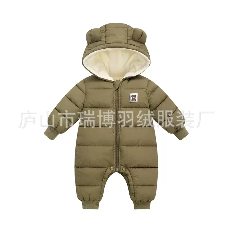 婴幼童冬装加厚男女童宝宝连体哈衣加绒羽绒棉开裆爬爬服
