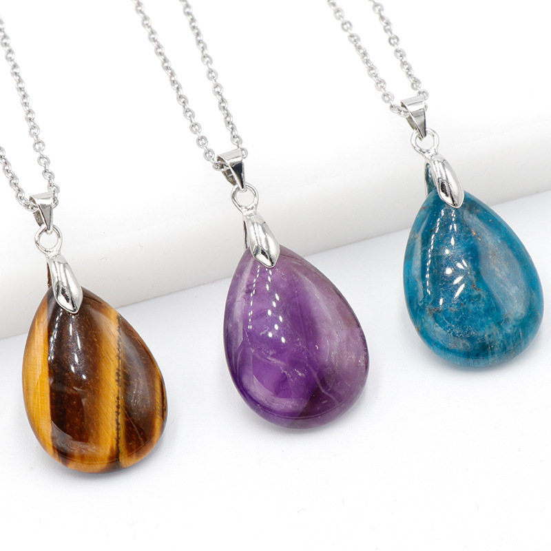 Natural Amethyst 18*25mm Agate Stone Water Drop with Clasp Colorful Stone Necklace Material Cross-Border Jewelry