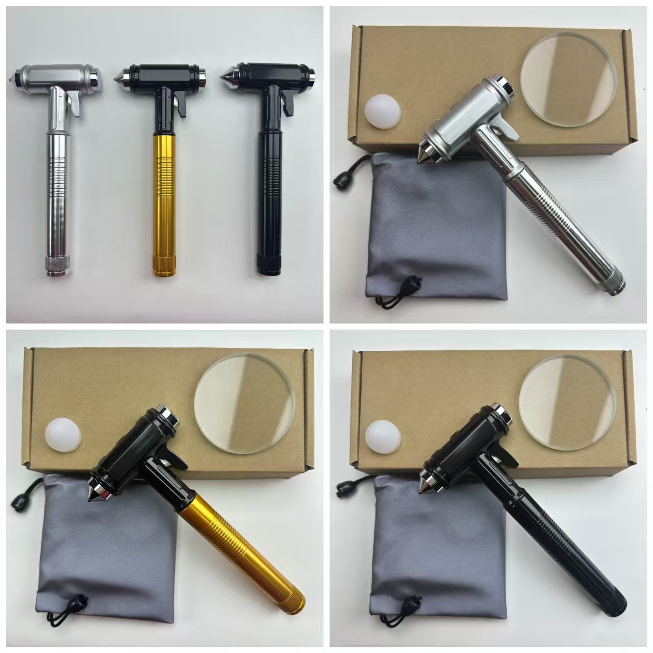 Car Safety Hammer Three-In-One Multi-Functional Window Breaker Escape Safety Hammer Tungsten Steel Head Aluminum Alloy Material with Cutter