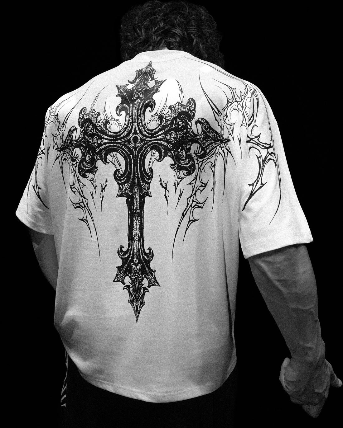 Breathedivinity Men's Oversized T-Shirt Dark Style American Trendy Brand Sports Casual Cotton Printed Short Sleeve 008_viptrois.com