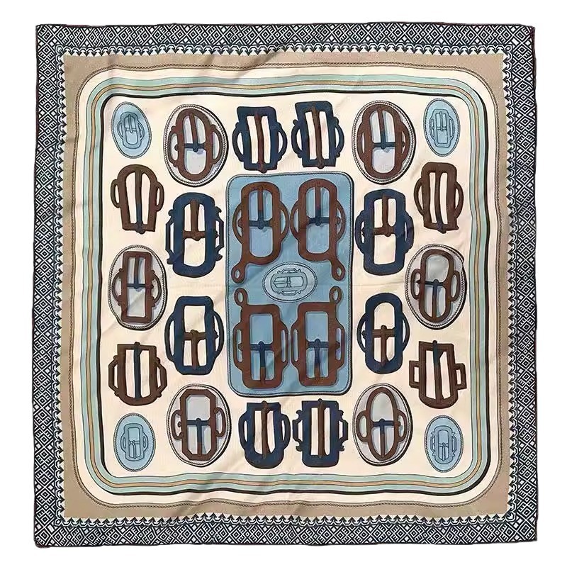 100% Mulberry Silk 65 Twill Silk Square Scarf Luxury Blue Series Women's Summer Hand-Rolled Edge Gift Scarf - Thumbnail 5