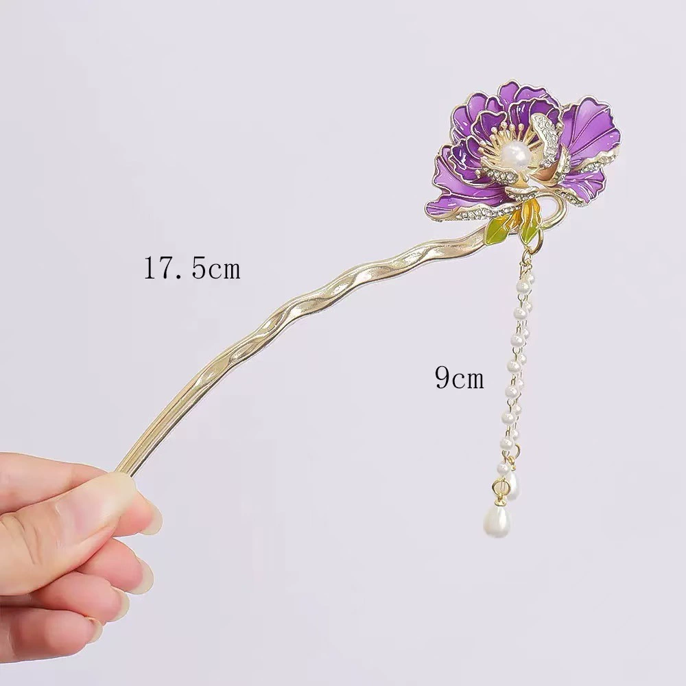 Перламутровая заколка для волос в китайском стиле с кисточками, элегантные цветочные узоры, 18 см