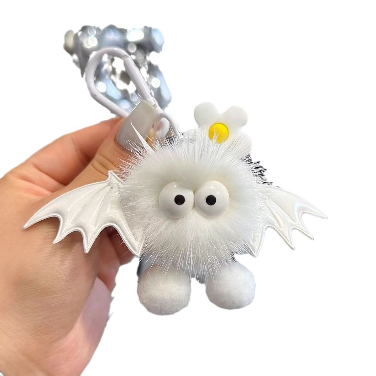 Dopamina rojo lindo dibujo animado pequeño demonio muñeca de cabello colgante de peluche coreano llavero bolso colgante