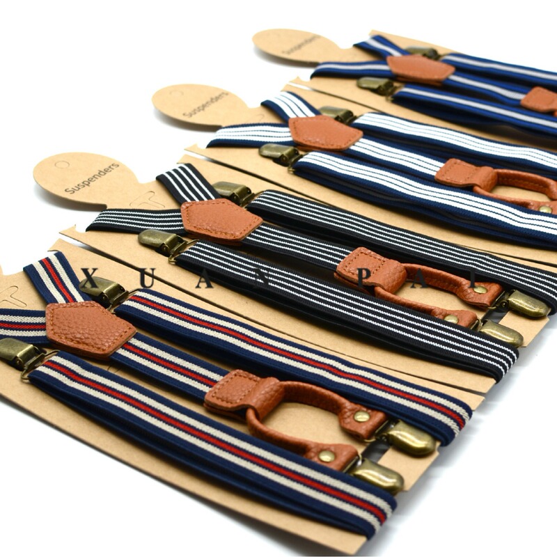 Spot adult men's long four clip strap 2.5cm striped pants shoulder strap elastic trousers suspenders
