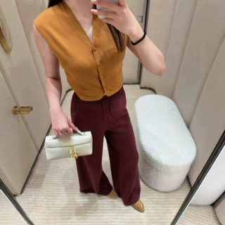 深圳南油2026年秋季新款女美式咖色低腰修身阔腿裤宽松百搭直筒裤