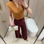 深圳低腰修身咖色阔腿裤