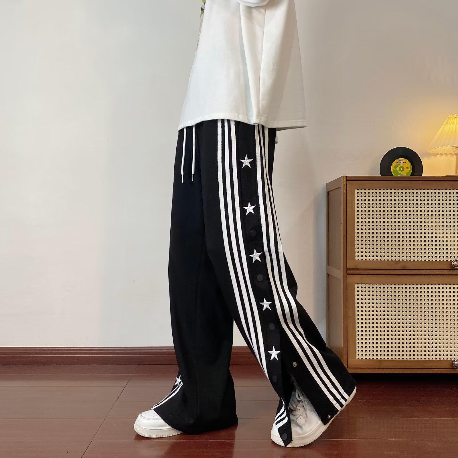 情侣宽松美式潮ins设计感小众阔腿裤欧美高街vibe星星排扣休闲裤