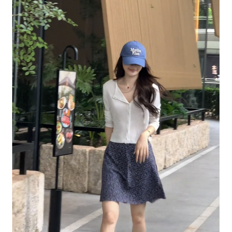 Light Mature Style Knitted Cardigan Top Floral Print Short Skirt Set for Women, Summer Petite Elegant Two-Piece Trendy Outfit