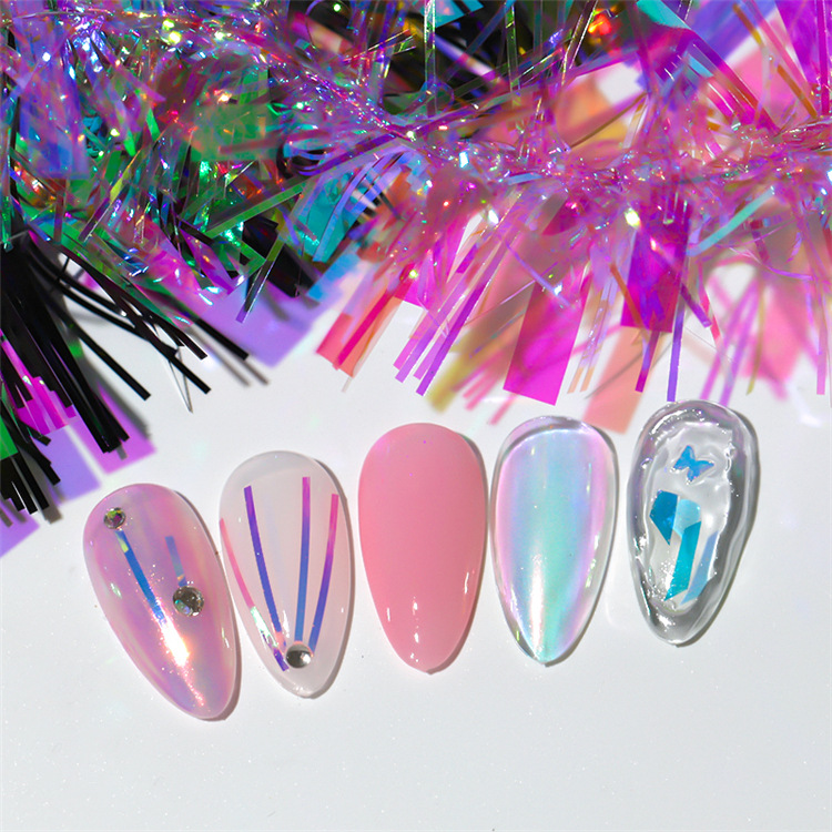 Nuevo arte de uñas Aurora celofán espejo mágico de color de cristal etiqueta engomada de uñas Aurora tira de vidrio de color mágico papel