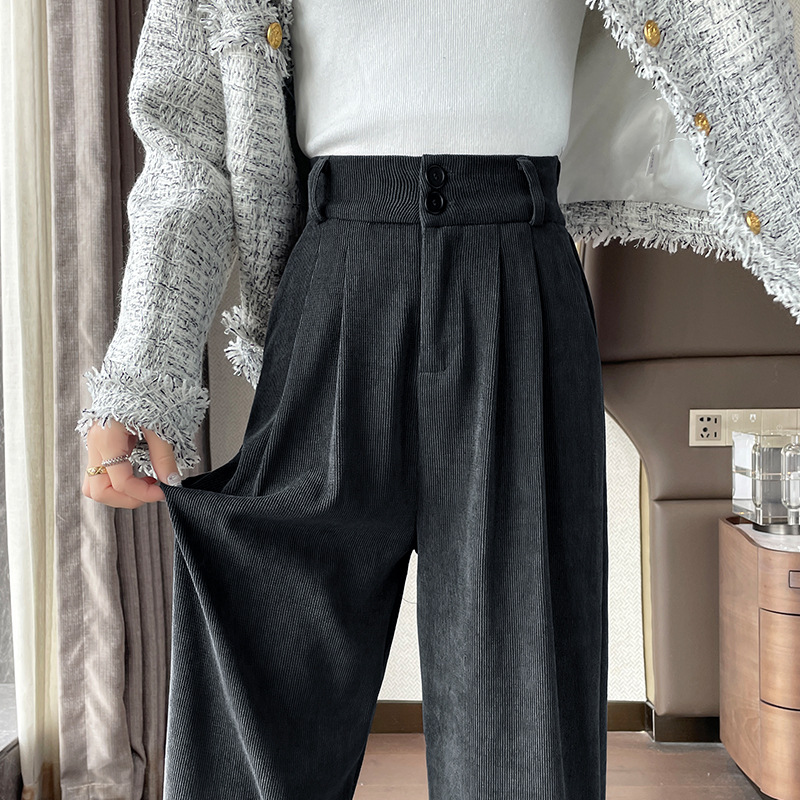Corduroy Suit Pants for Women 2026 New Autumn and Winter High-Waisted Drapey Straight Loose Fit Petite Fleece-Lined Wide-Leg Pants