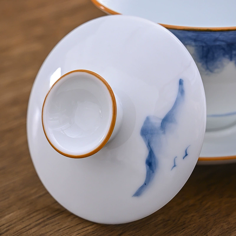Ceramic blue and white tea cup, tea set, hand painting