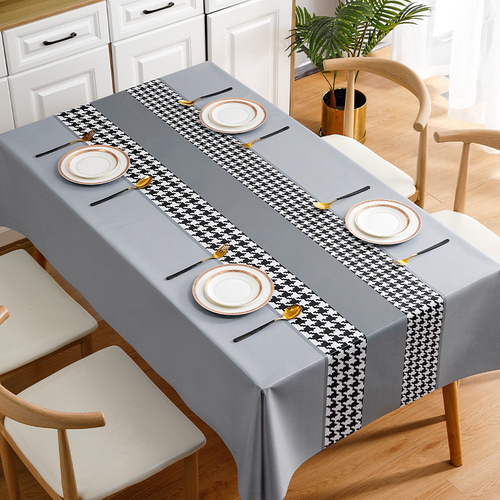 Benzhiya gray houndstooth PVC tablecloth wholesale high-end sense ins style coffee table cloth yarn fabric tablecloth cross-border