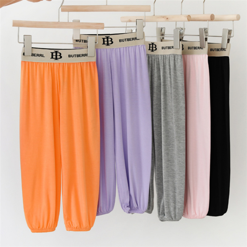 Korean Edition Female baby Mosquito control Light and thin modal girl Western style Casual pants letter Home air conditioner