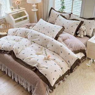2025 New Spring and Summer Knitted Double-Layer Yarn Bed Cover Four-Piece Set