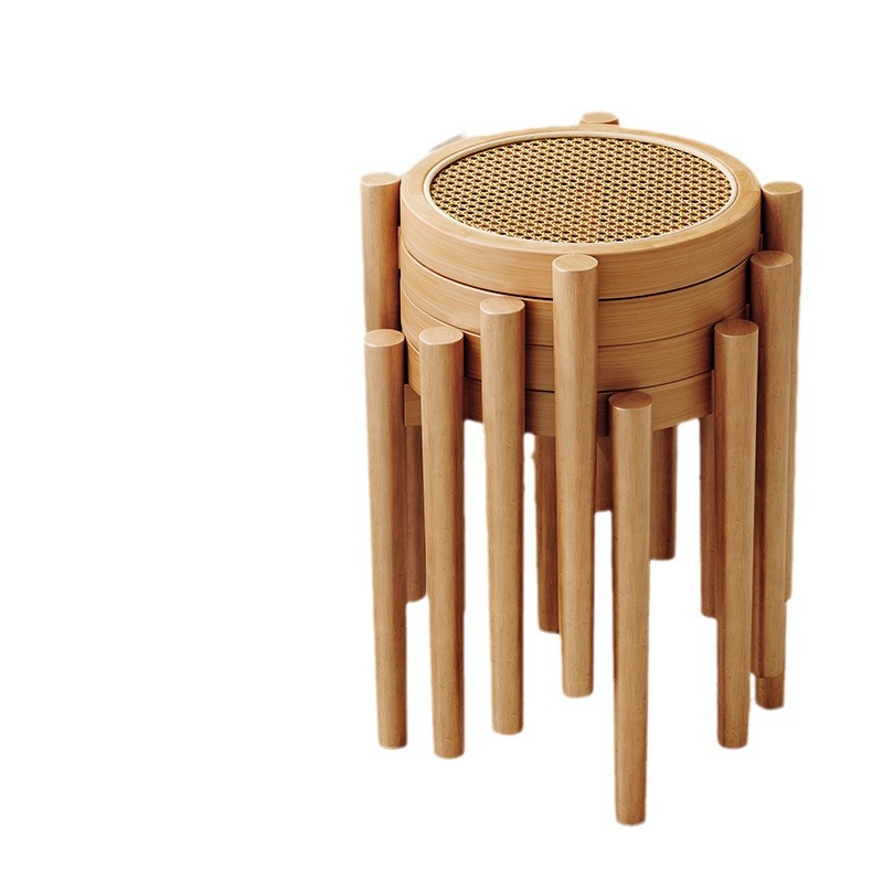 Taburete de madera nórdica de caña, taburete de comedor, taburete de comedor, taburete de comedor simple, silla alta