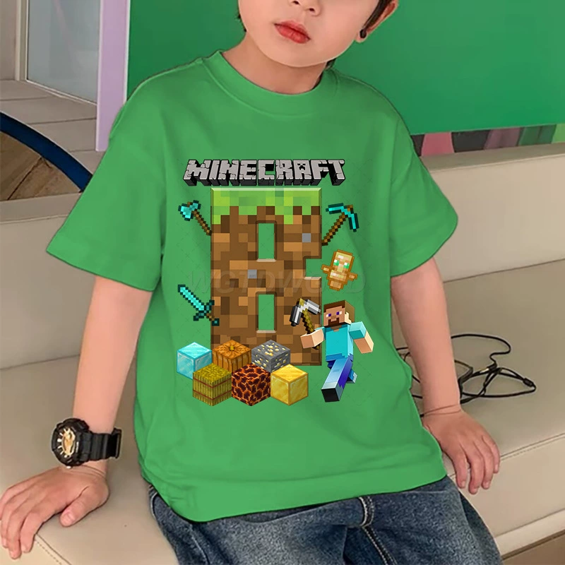Игра MINECRAFT периферия 26 букв печать на модной коротким рукавом футболка свободного кроя для детей иностранная торговля casual