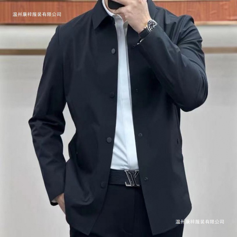 春季男士商务休闲薄款纯色夹克春秋款时尚百搭衬衫风衣上衣服橘色