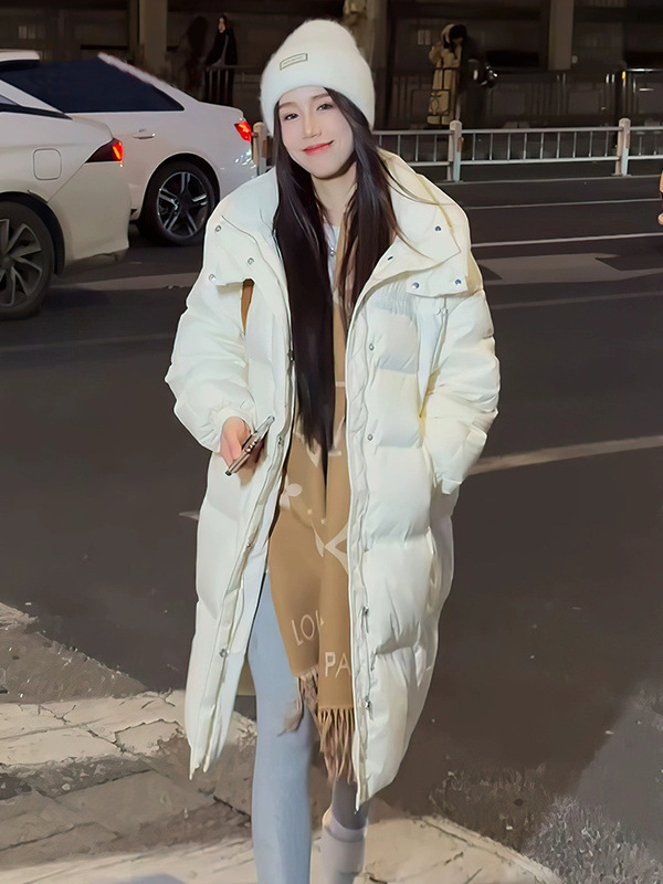 中长款羽绒棉服女2025年新款拼接撞色收腰小个子冬季加厚棉衣外套|undefined