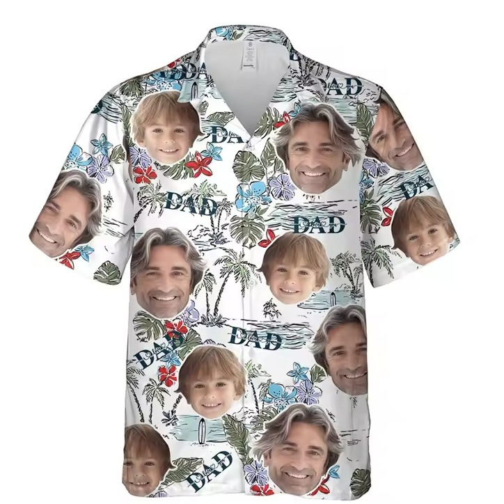 2025 Summer New Parent-Child Shirt Father's Day Shirt 3D Printed Personalized Fashion Beach Shirt Men
