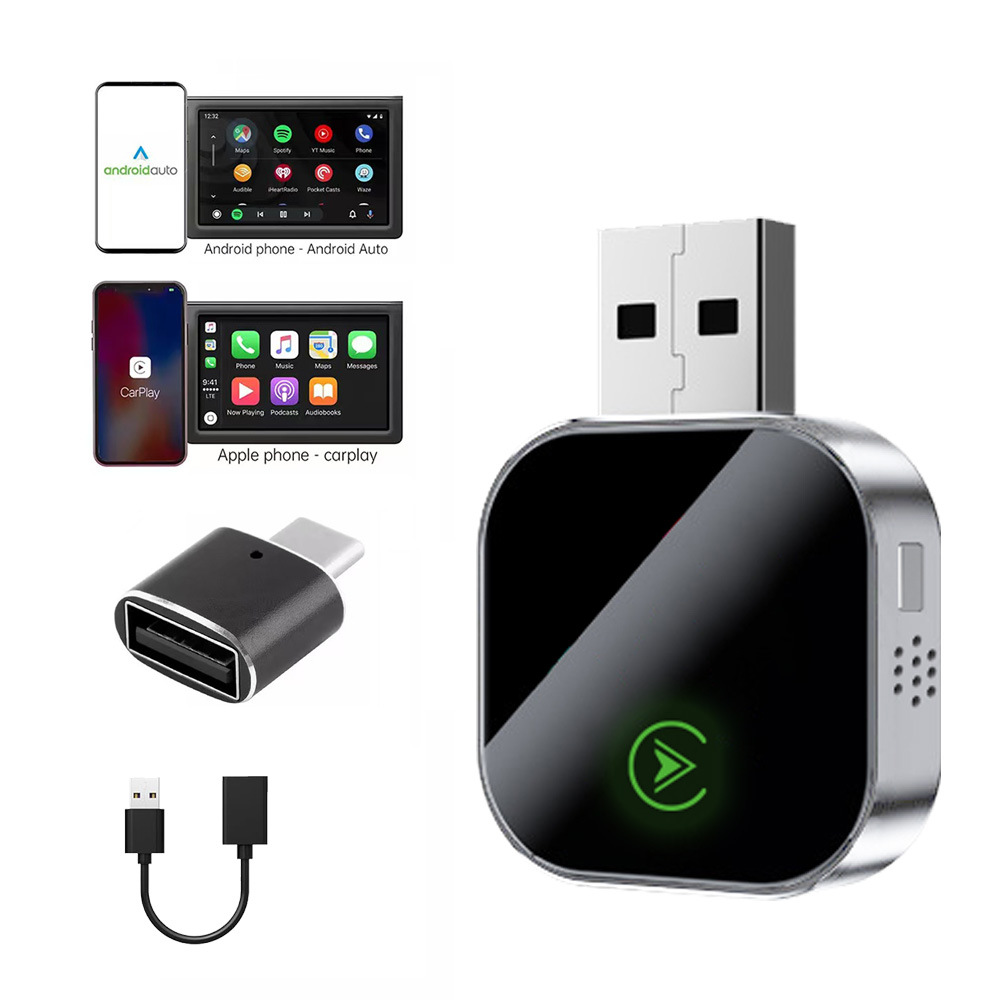 Upgraded Metal Carplay Box Wired to Wireless Android Auto Two-In-One Adapter Car Interconnection