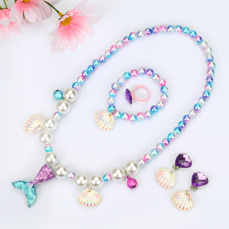 부드러운 원사 보라색 공주 물고기 꼬리 목걸이 세트