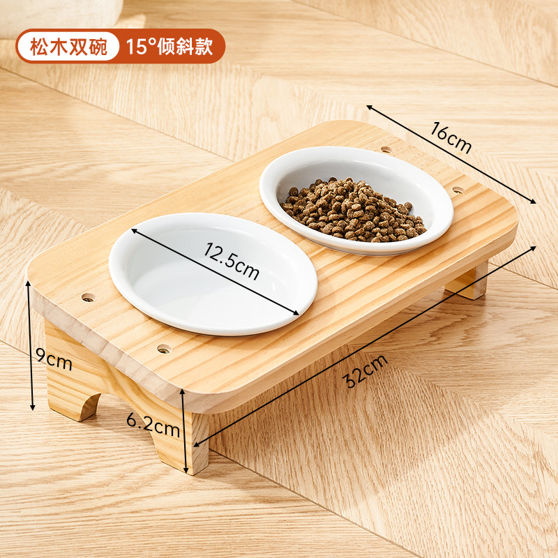 이중그릇 세라믹 고양이그릇 [소나무풍]