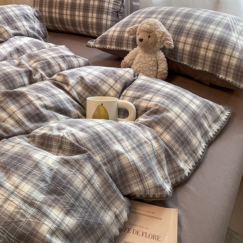 Classe A 100% algodón conchas lavados con agua de algodón de cuatro piezas de cuatro estaciones de cama de cama cubierta de colcha de cama simple de tres piezas