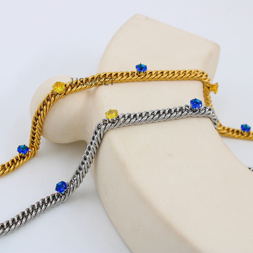 Fashion Round Titanium Steel Plating Inlay Zircon Necklace 1 Piece