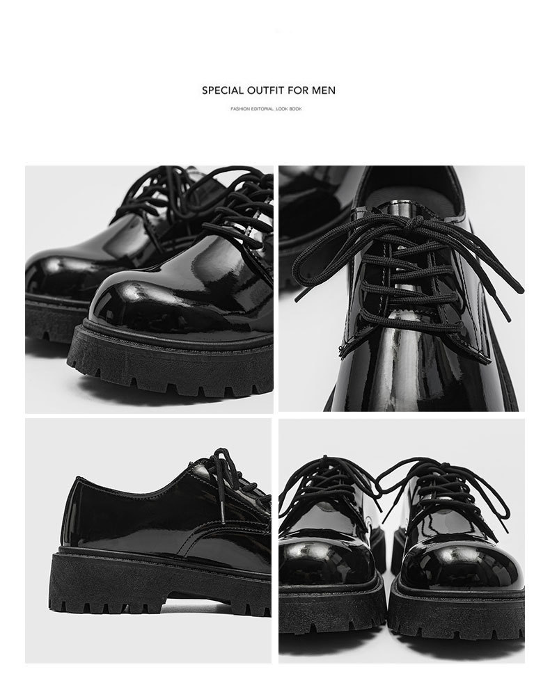 ShoeVault Casual Pelle Autunno Inverno Nuovo Nero Lucido Business Alluce Derby Niche Basso Suola Spessa Altezza Aumentante Uomo_voghion.com