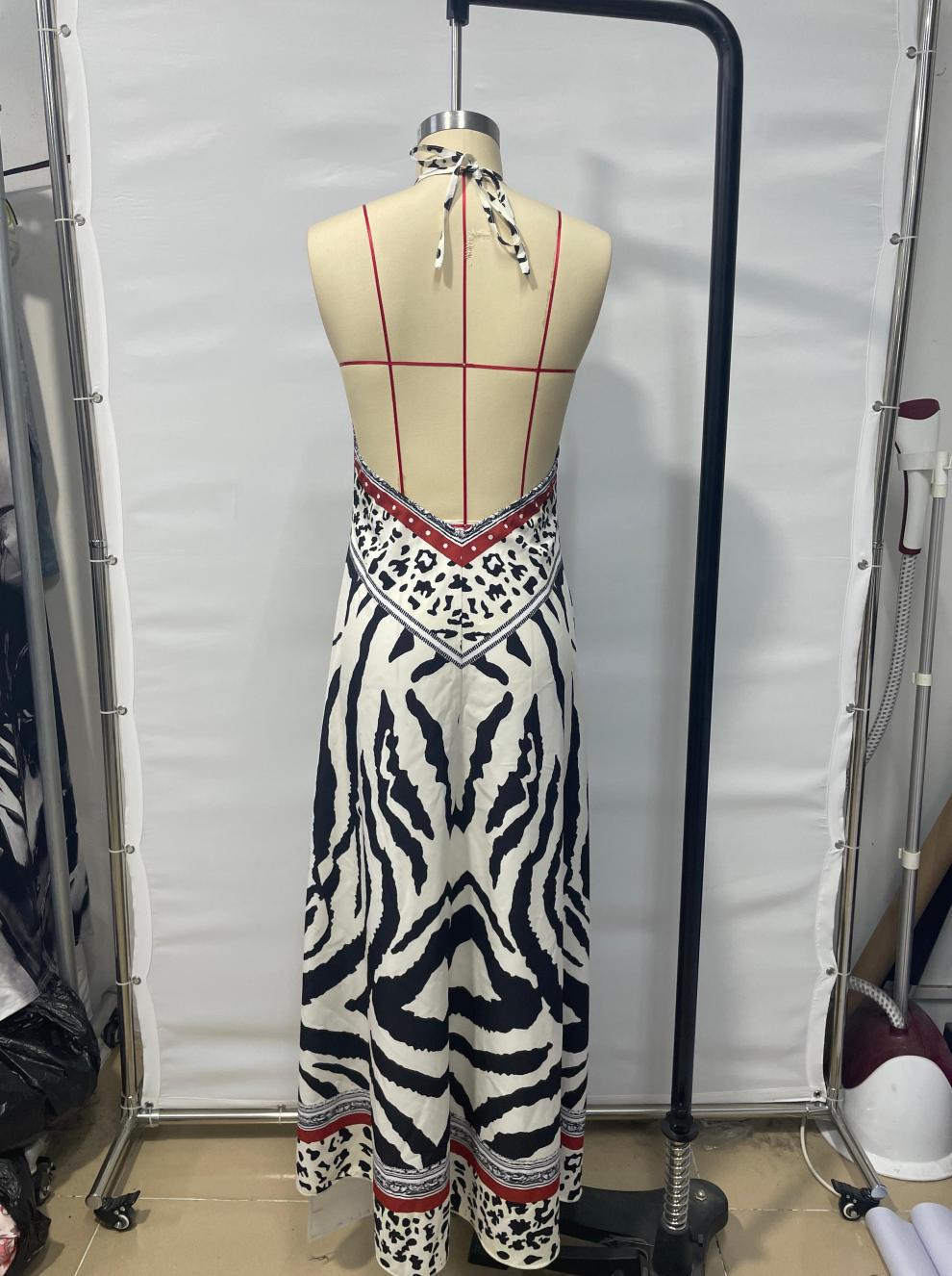 Women's Gender Streetwear Style Wholesale Women's Streetwear Zebra Holiday Halter Neck Sleeveless Strap Dress