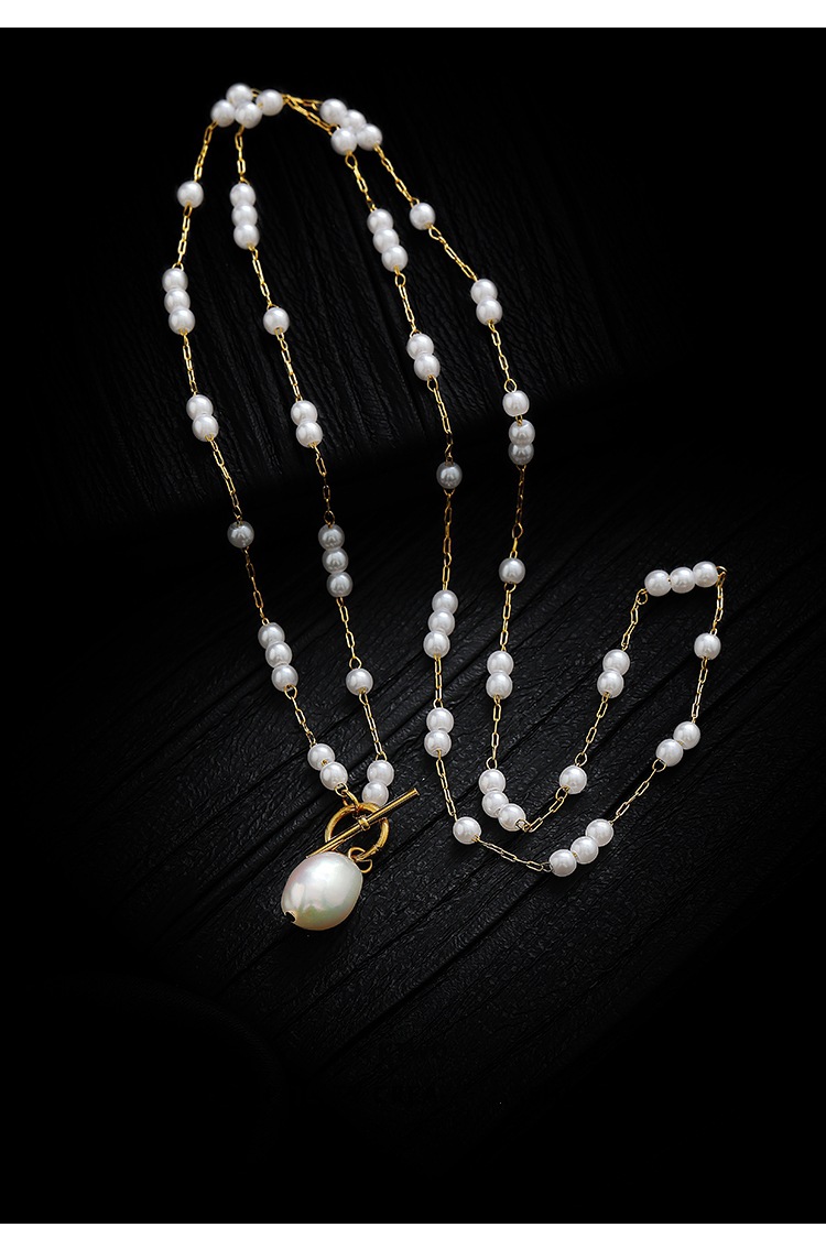 Fashion Geometric Titanium Steel Inlay Artificial Pearls Necklace