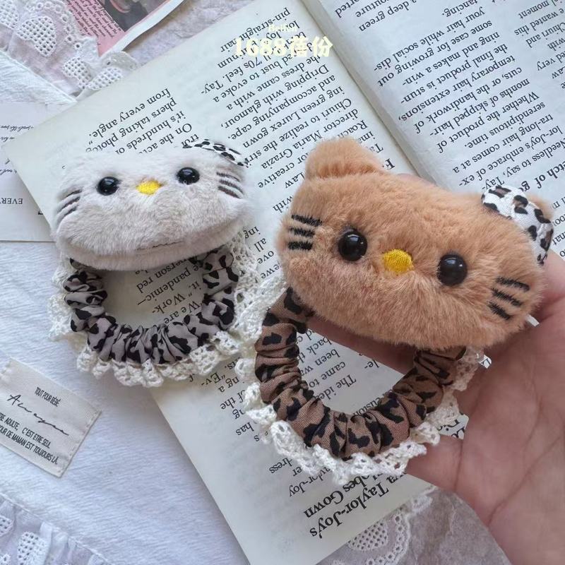 秋冬复古毛绒kitty猫豹纹掰掰夹刘海侧边夹美拉德风扎发头绳卡通|undefined