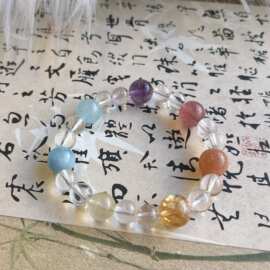 天然多宝白水晶手链太阳石海蓝宝黄塔晶草莓晶单圈手链女清新甜美