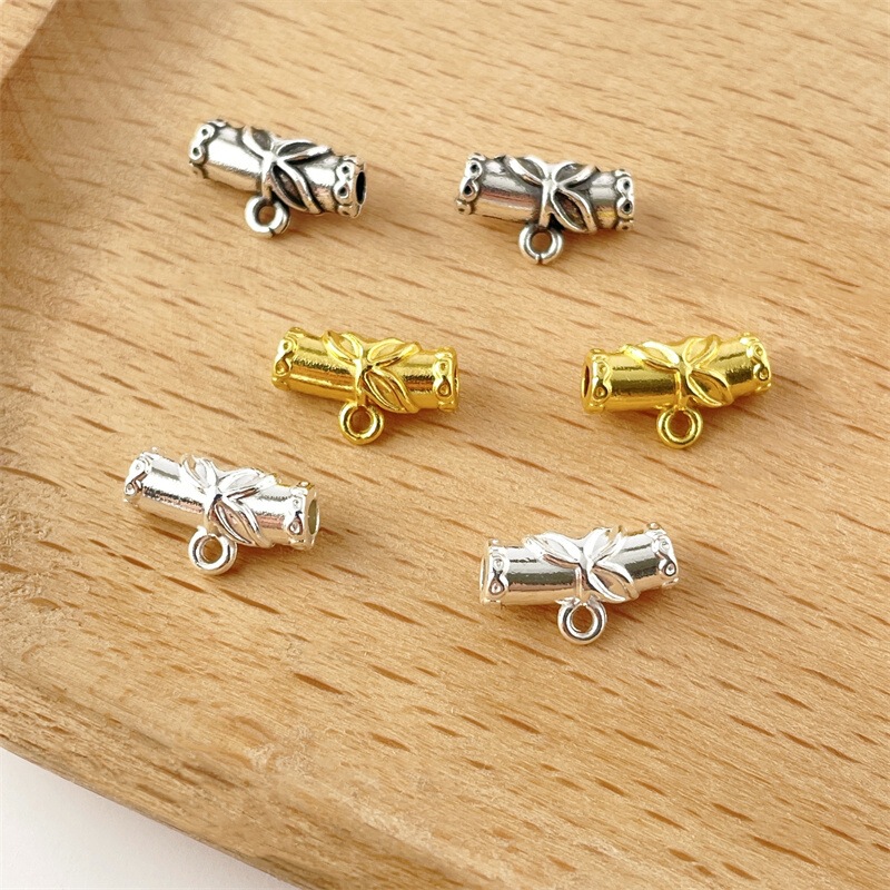 Ancient Style Bamboo Leaf Elbow Three-Leaf Three-Way Hanging Head Alloy Accessories Ancient Style DIY Bracelet Necklace Braided Rope Handmade Materials