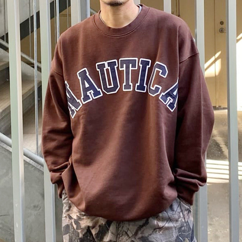 Nautica Special Price Round Neck Sweatshirt Men's Letter Patch Embroider Heavy Terry Casual Pullover Couple Top Trendy