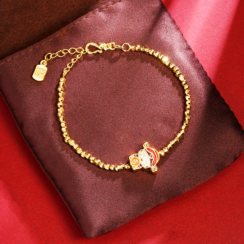 Nueva pulsera de oro de arena vietnamita retro goteo de aceite Dios de la fortuna joyas de mano con cuentas de diseño femenino no se desvanecerá joyas