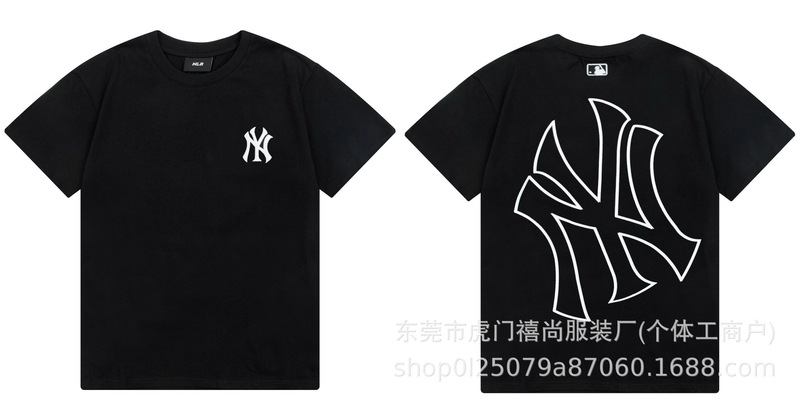 クロスボーダー25ss刺繍MLB春夏全面プリントロゴ半袖男女兼用ゆったりカジュアルTシャツ純綿快適|undefined