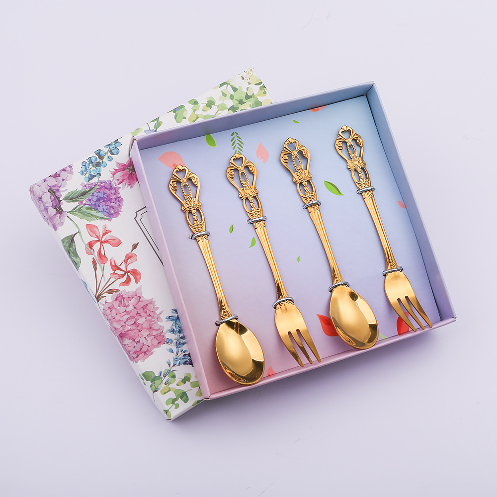 皇庭甜品勺叉-花朵盒（钛金）