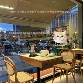 咖啡馆西餐厅实木岩板带抽屉餐桌茶餐厅寿司小吃店商用桌椅组合