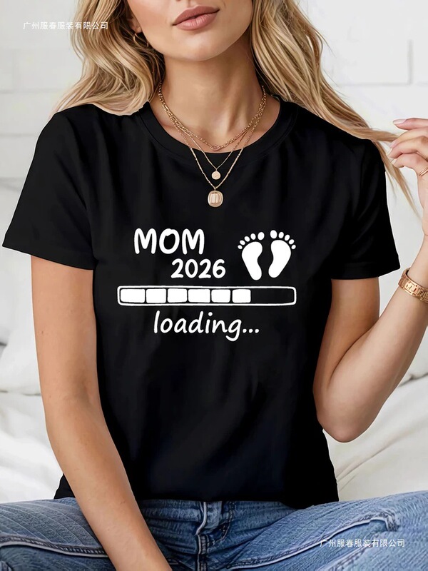 Women's Summer Printed T-Shirt Short Sleeve Funny Mom 2026 Pregnancy Announcement Graphic T-Shirt Casual Daily Wear