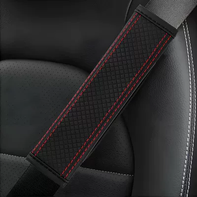 protector, breathable leather, soft – Seat belt shoulder pad - embossed-diamond-pattern-with-black-and-red-lines-single-shoulder-pad-23cm