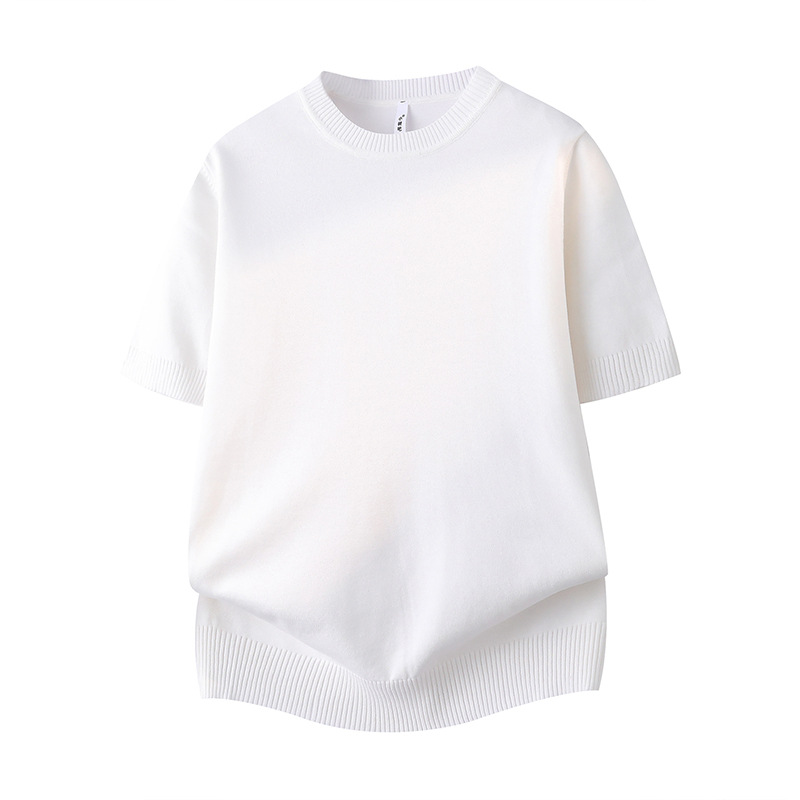 Camiseta de punto de manga corta camiseta hombre color sólido traje de cuello redondo con un antiguo estilo de hielo de verano fábrica transfronteriza al por mayor
