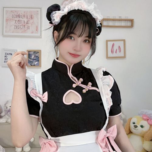 Original Chinese style maid outfit Lolita COS hollow new Chinese style cheongsam maid uniform suit dress