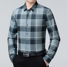 品牌男式无痕衬衫长袖2025新款商务休闲中年时尚免烫格子衬衣批发