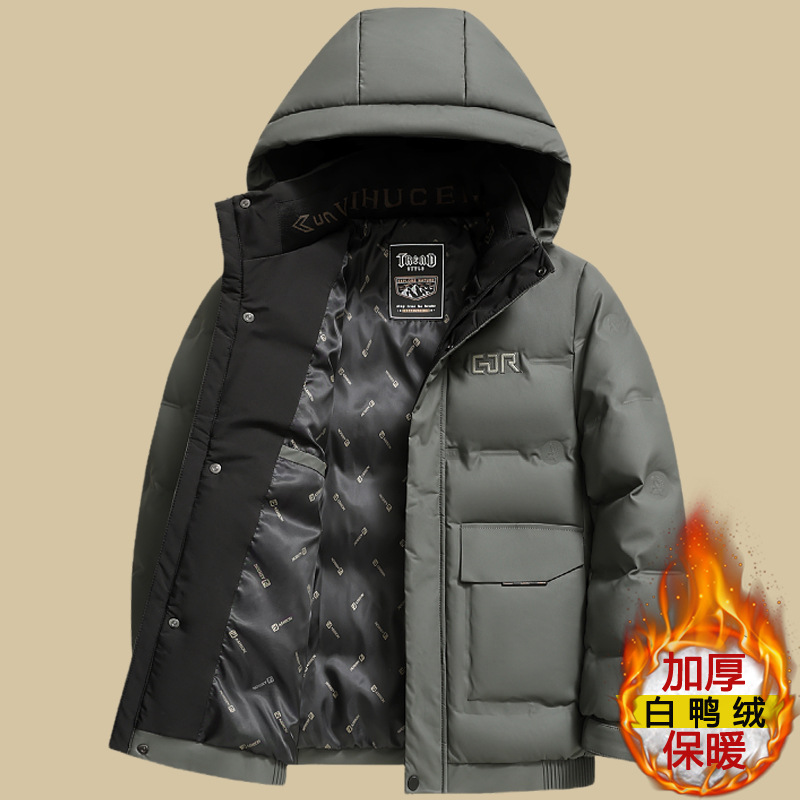 Invierno de mediana edad engrosado chaqueta de plumón hombre chaqueta de cuero con capuzas hombre chaqueta de cuero de invierno a prueba de viento