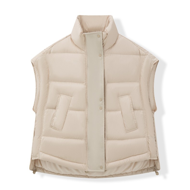 Nuevo chaleco de mujer, chaqueta de plumón, forro de chaleco, corto sin mangas, ligero y delgado, forro de plumón de cuello redondo de otoño e invierno