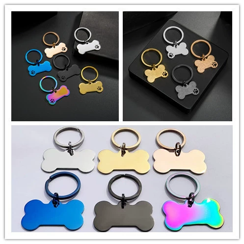 Трансграничная поставка, бирка из нержавеющей стали с вырезом лапы и принтом кости, сделай сам, бирка из титановой стали для домашних животных, анти-потерянная бирка, металлическое подвесное кольцо, бирка для собаки